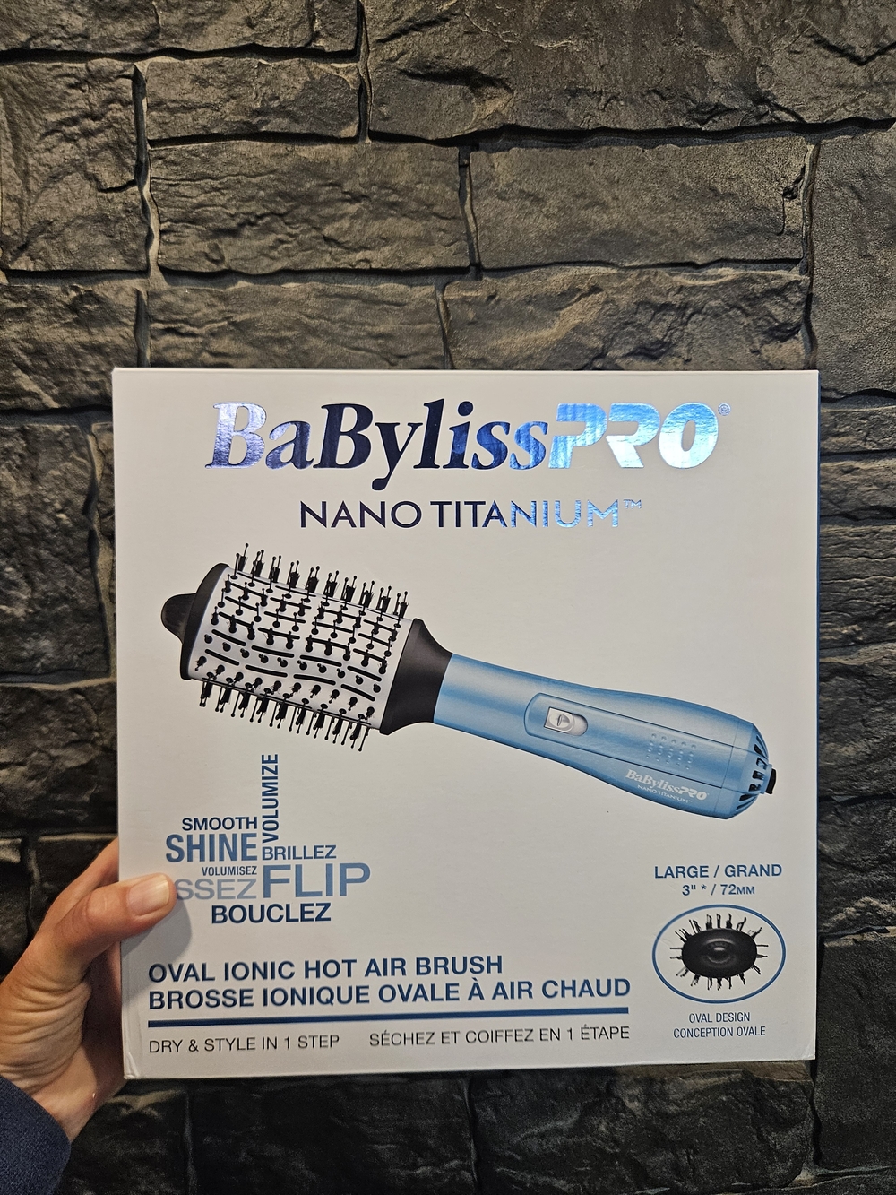 BaByliss Nano Titanium Blue Oval Ionic Hot Air Brush Large 3"